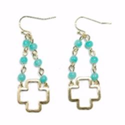 Heart On Your Sleeve Design 139280 2 In. 14k Gold Plated Gigi Turquoise Drop Cross Earrings