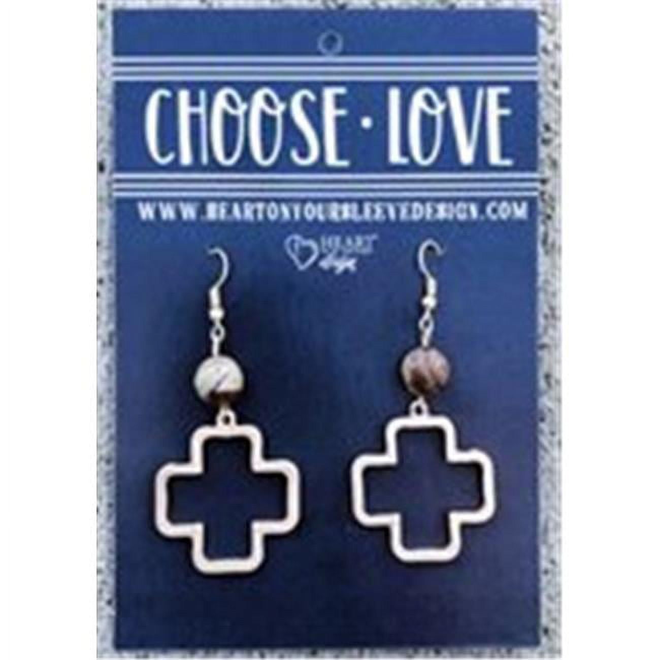 Heart On Your Sleeve Design 139313 2 In. 14k Gold Dipped Choose Love Cross Earrings, Poppy & Brown