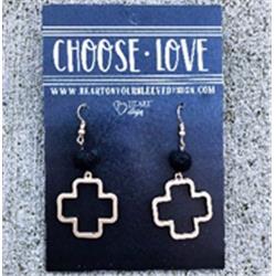 Heart On Your Sleeve Design 139318 2 In. 14k Gold Dipped Choose Love Cross Earrings, Luna & Black
