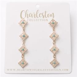 Heart On Your Sleeve Design 139329 2.5 In. 14k Gold Plated Drop Crosses Charleston Earrings, Turquoise