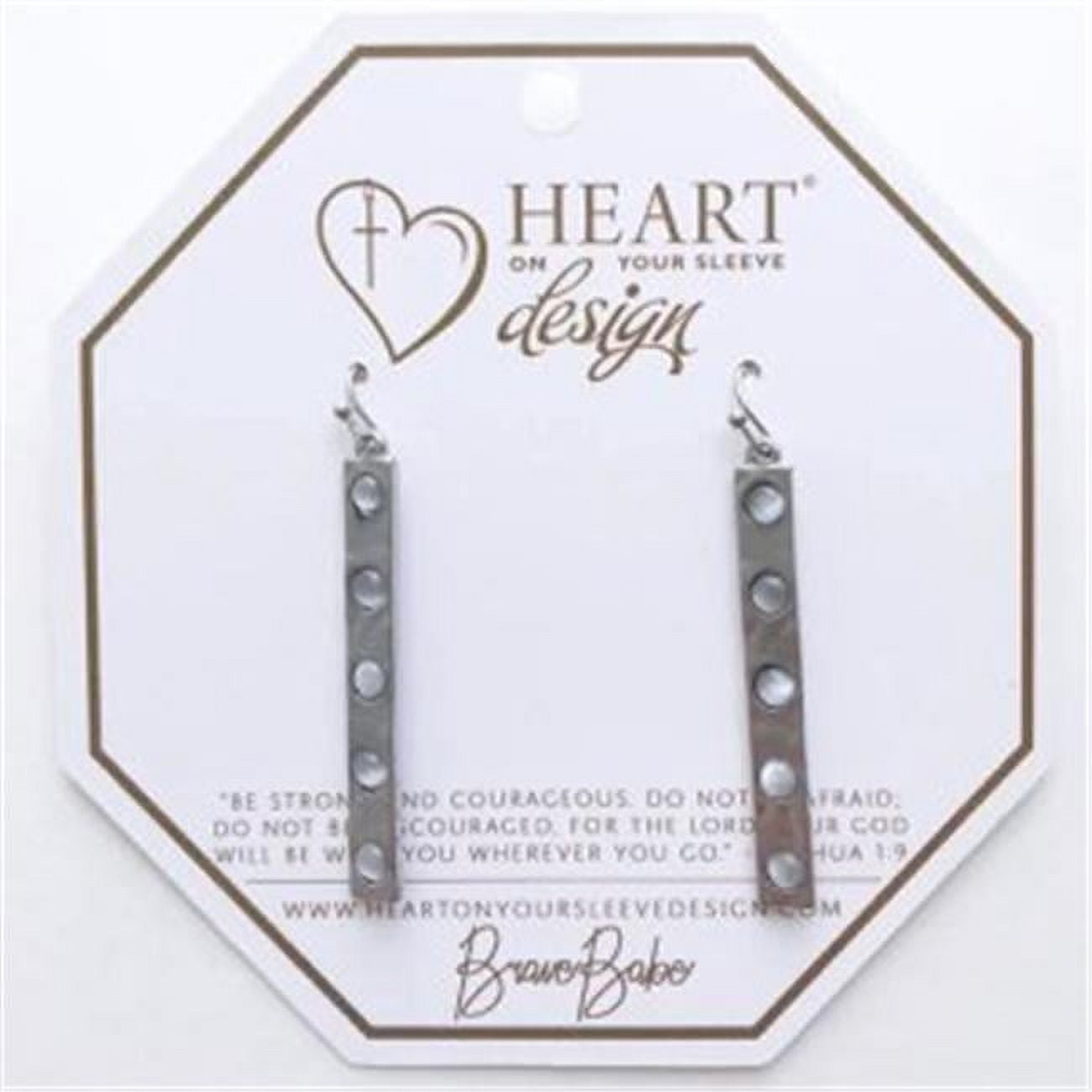 Heart On Your Sleeve Design 139344 2 In. Brave Babe 14k White Gold Bar Brulee Earrings With White Stone Accents