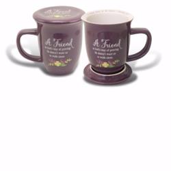 Ca Gift 165786 14 Oz Grace Outpoured Friend With Coaster & Lid Mug, Purple & White