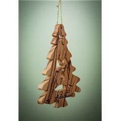 Earthwood 166714 3.5 In. Olive Wood Christmas Tree With Nativity Ornament