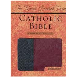 163759 Rsv Catholic Bible - Compact Edition, Black & Burgundy Basketweave Bonded Leather