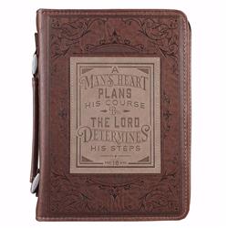 149148 A Mans Heart Classic Lux Leather Bible Cover, Brown - Medium
