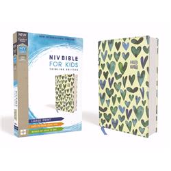 171514 Niv Thinline Bible For Kids - Large Print - Comfort Print, Turquoise Hearts Cloth Over Board