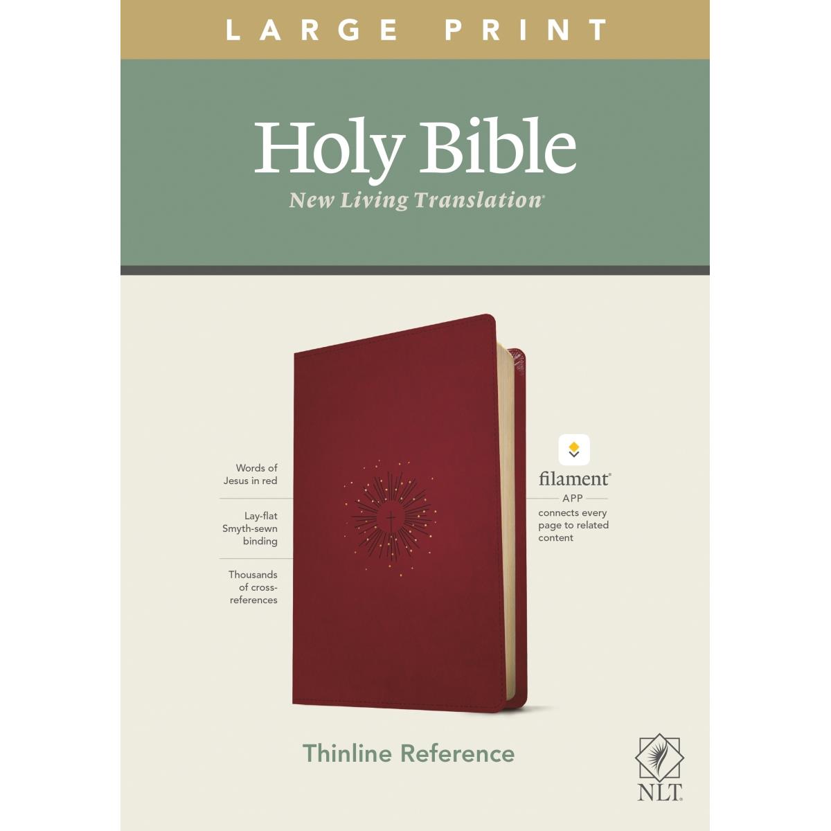 244545 NLT Large Print Thinline Reference Bible, Berry LeatherLike