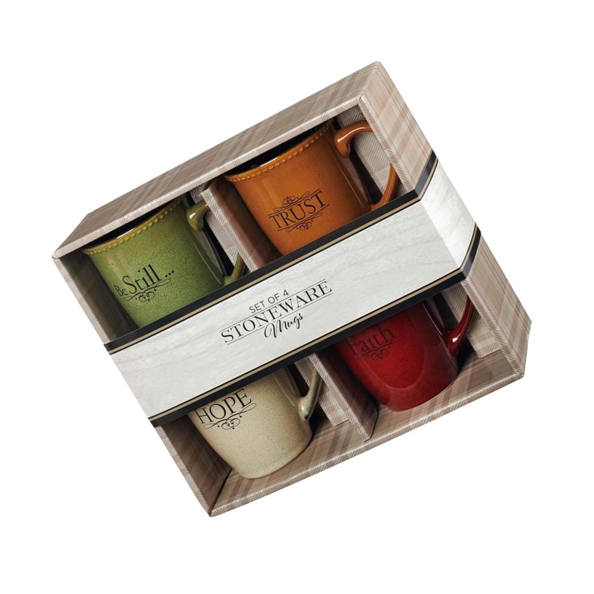 Picture of Christian Art Gifts 25557X Ceramic Coffee Mug Set, Faith Trust Hope Be Still - Set of 4