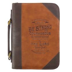 Classic Luxleather-Be Strong & Courageous Bible Cover, Brown - Medium