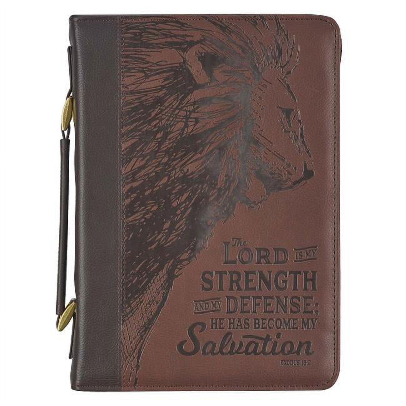 255456 Bible Cover - Lord is My Strength Exodus 15-2, Brown - Large