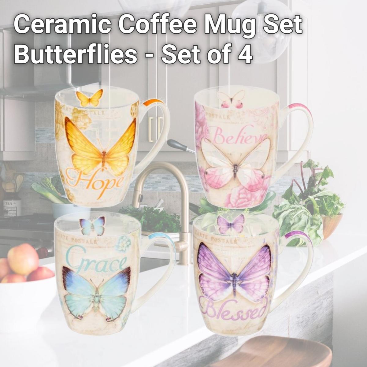 Picture of Christian Art Gifts 255579 Ceramic Coffee Mug Set, Butterflies - Set of 4