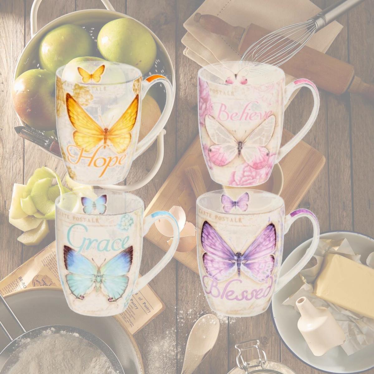 Picture of Christian Art Gifts 255579 Ceramic Coffee Mug Set, Butterflies - Set of 4