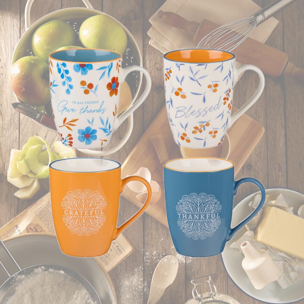 Picture of Christian Art Gifts 241568 Thankful Grateful Blessed Mug, Set of 4