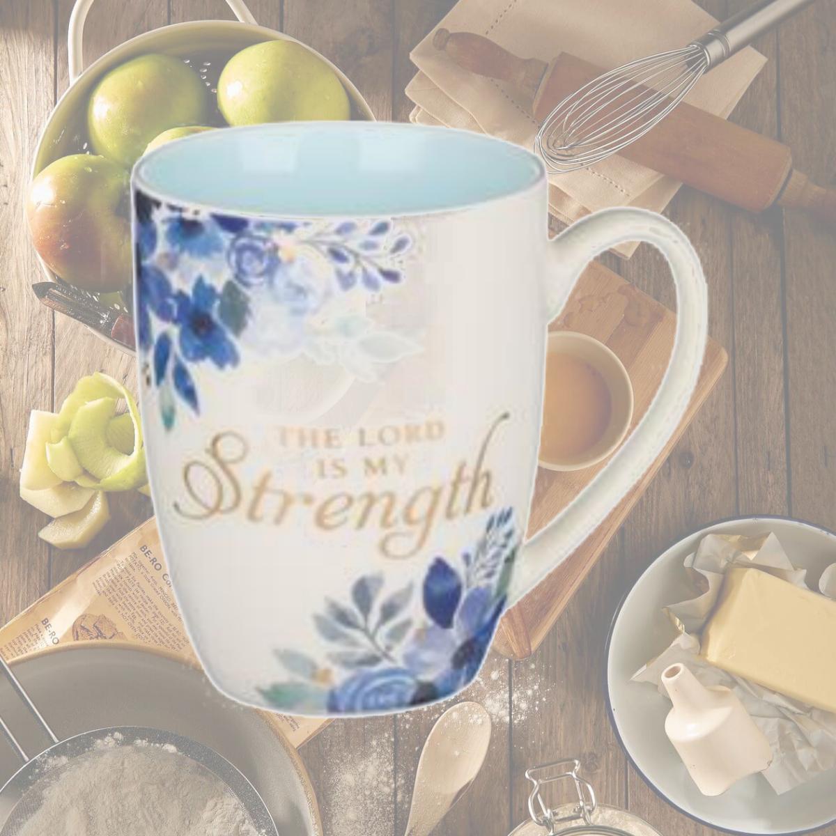 Picture of Christian Art Gifts 241546 The Lord is My Strength Blue Floral Ceramic Coffee Mug