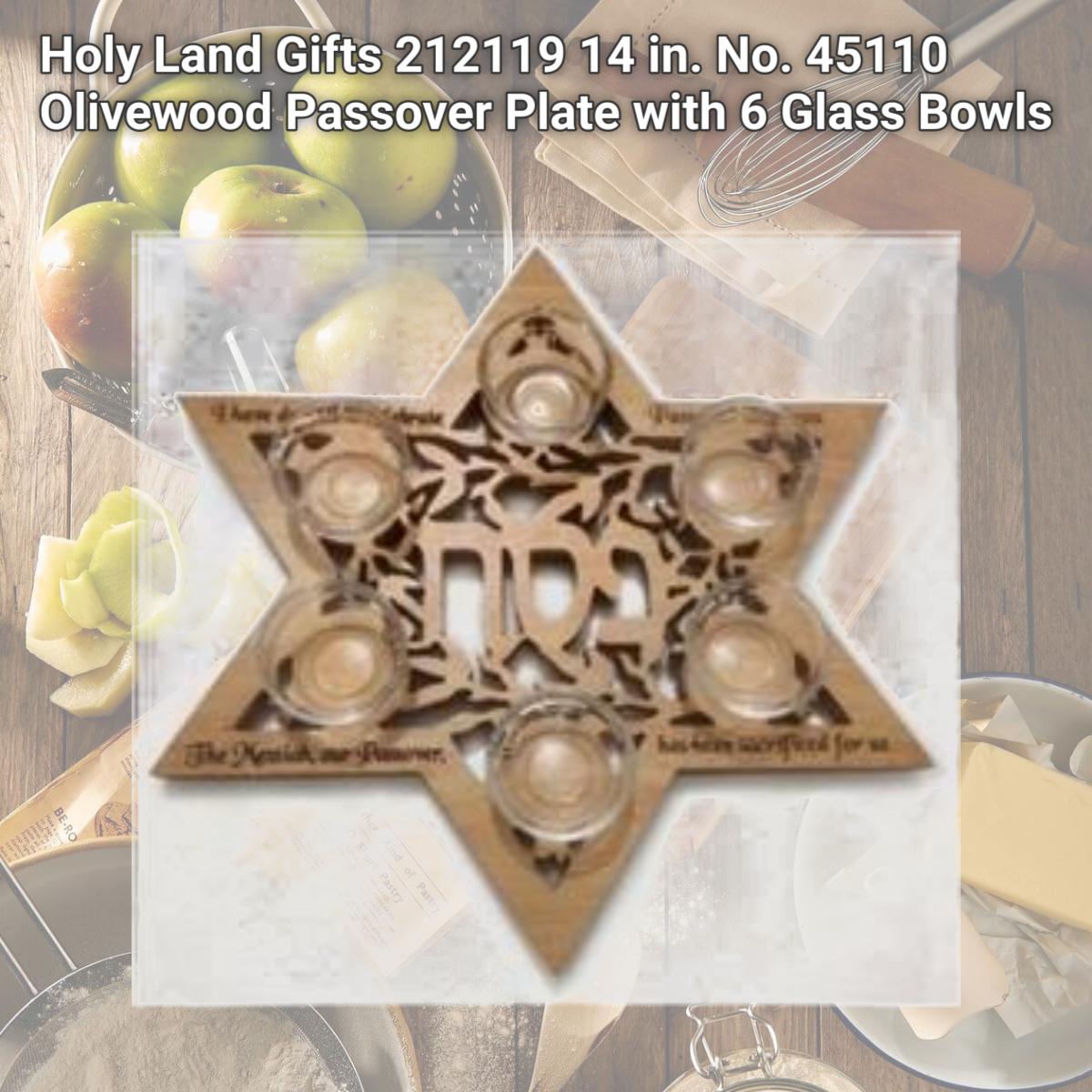 Picture of Holy Land Gifts 212119 14 in. No. 45110 Olivewood Passover Plate with 6 Glass Bowls