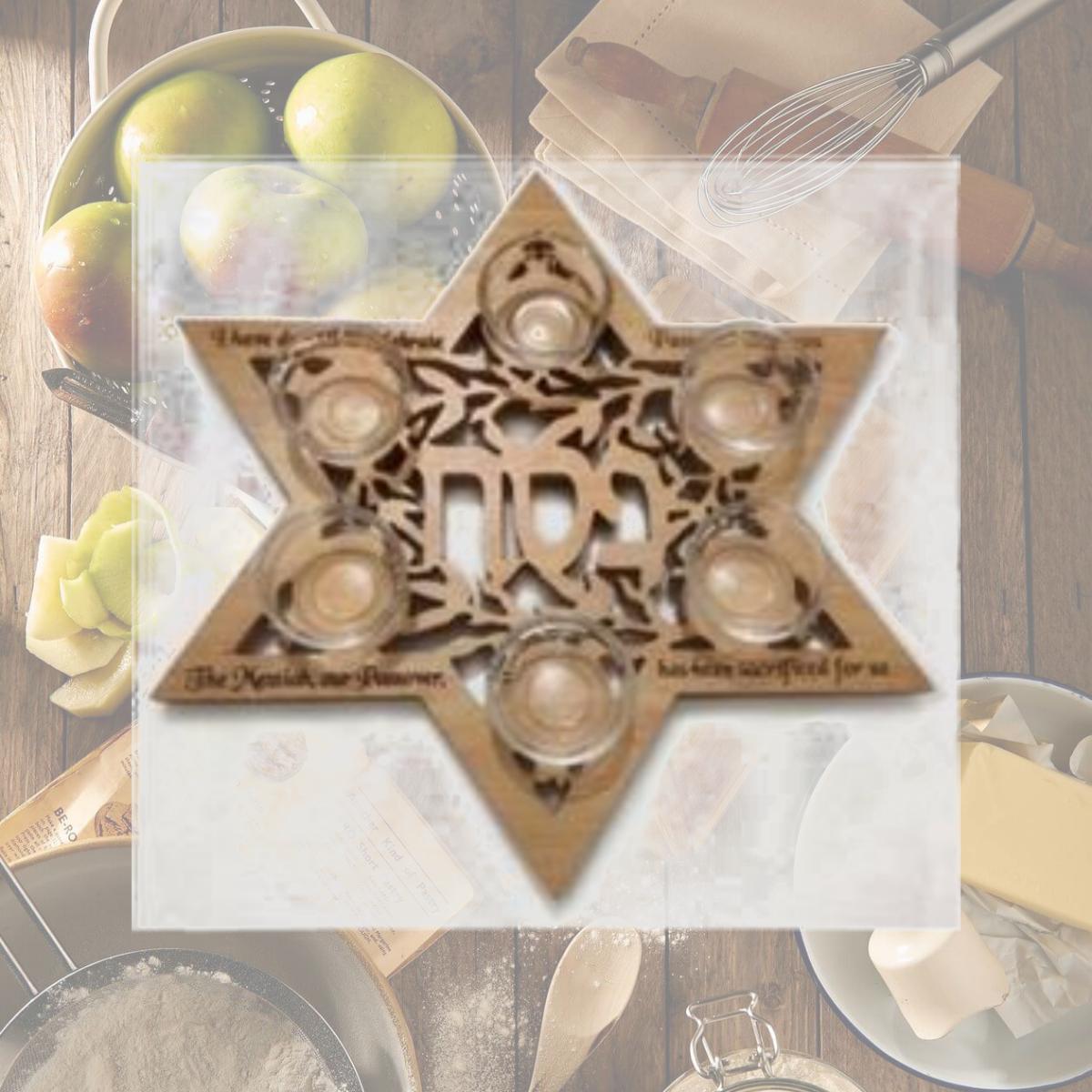 Picture of Holy Land Gifts 212119 14 in. No. 45110 Olivewood Passover Plate with 6 Glass Bowls