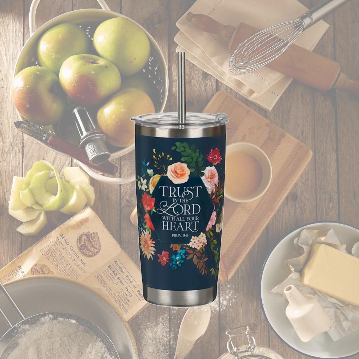 Picture of Christian Art Gifts 380926 Navy with Straw-Trust In The Lord-Proverbs 3.5 Stainless Steel Tumbler