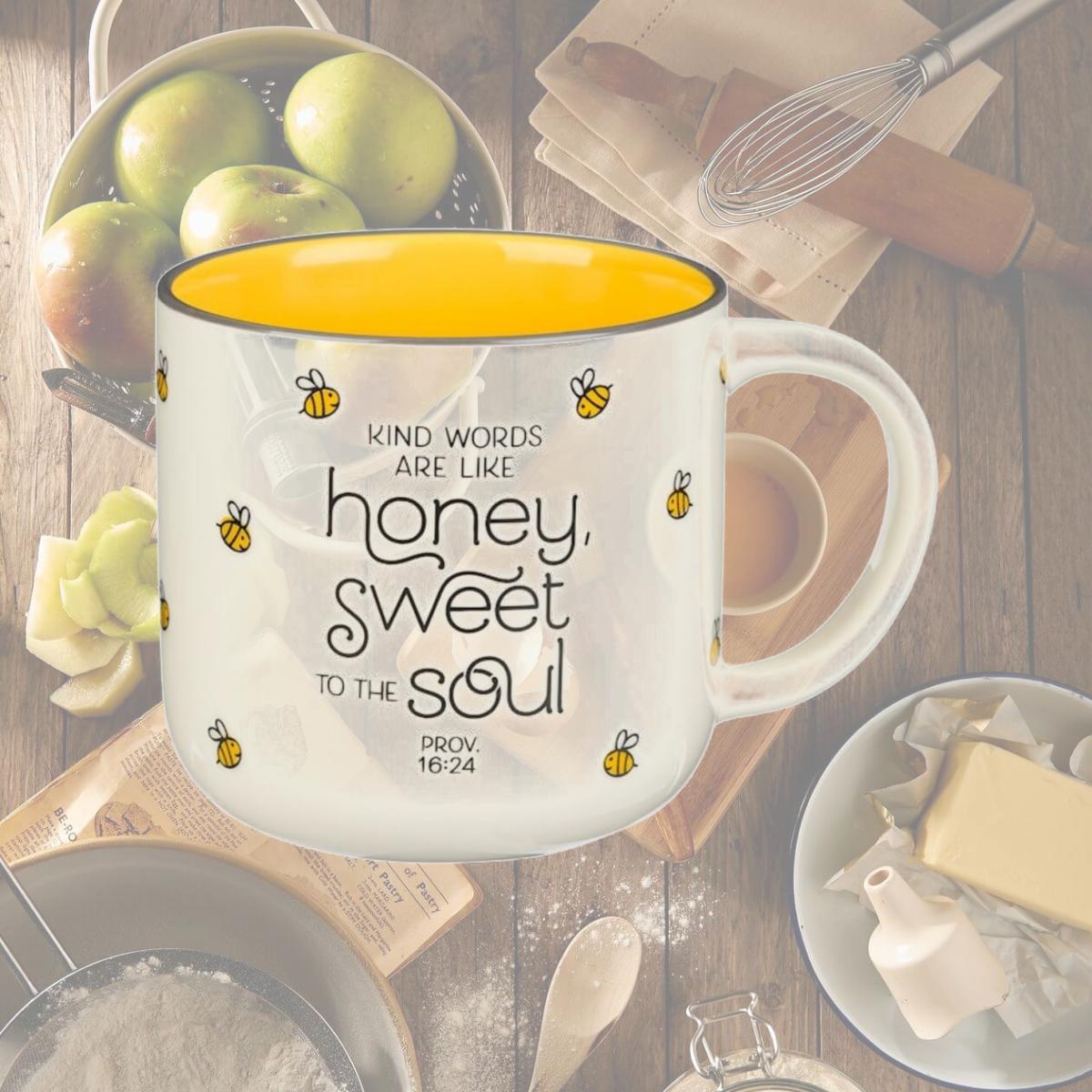 Picture of Christian Art Gifts 224638 Kind Words Are Like Honey Proverbs 16-24-Yellow Bees Mug - 12 oz - MUG947