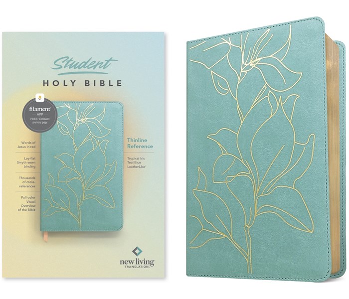 397460 NLT Student Thinline Reference Holy Filament Enabled Edition Teal Blue Tropical Iris Leather Like Bible