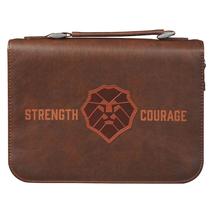 405913 Strength & Courage Joshua 1.9-Honey Bible Cover, Brown - Medium