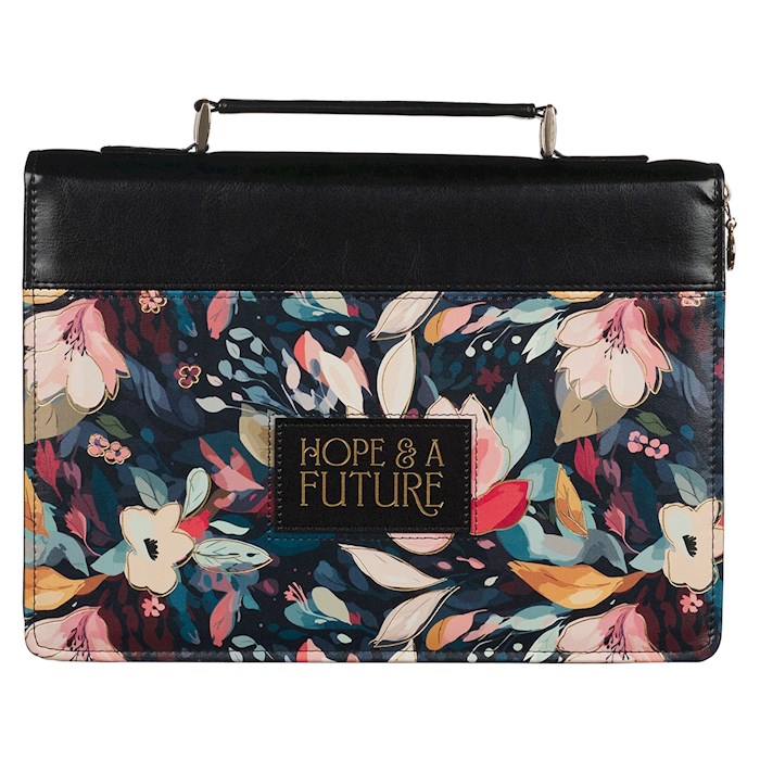380531 Hope & A Future Jeremiah 29-11 Bible Cover, Botanical Midnight Faux Leather