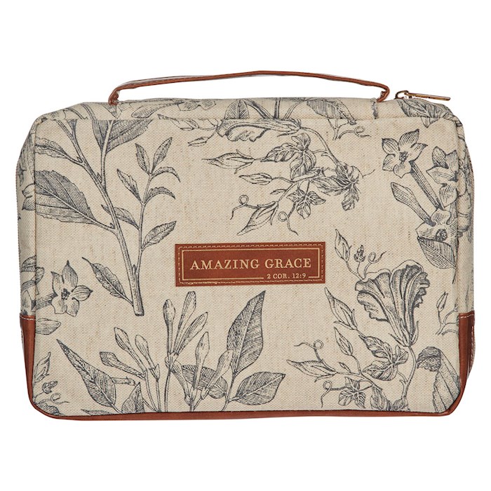 285468 Amazing Grace 2 Corinthians 12-9 Bible Cover, Cream & Floral Natural Canvas