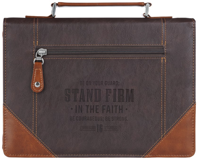 745638 Stand Firm Bible Cover - 1 Corinthians 16-13, Classic Two Toned Brown