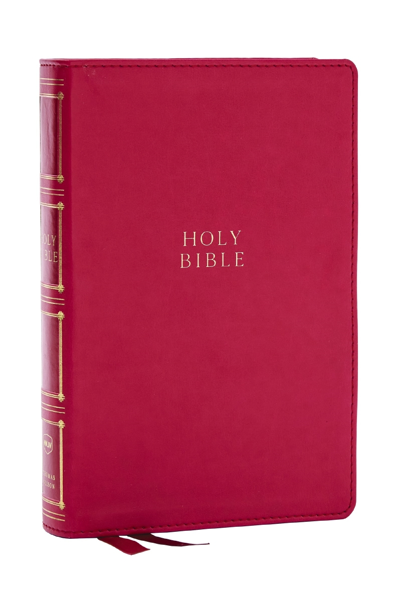 319821 NKJV Compact Center-Column Reference Bible with Comfort Print, Dark Rose Leathersoft
