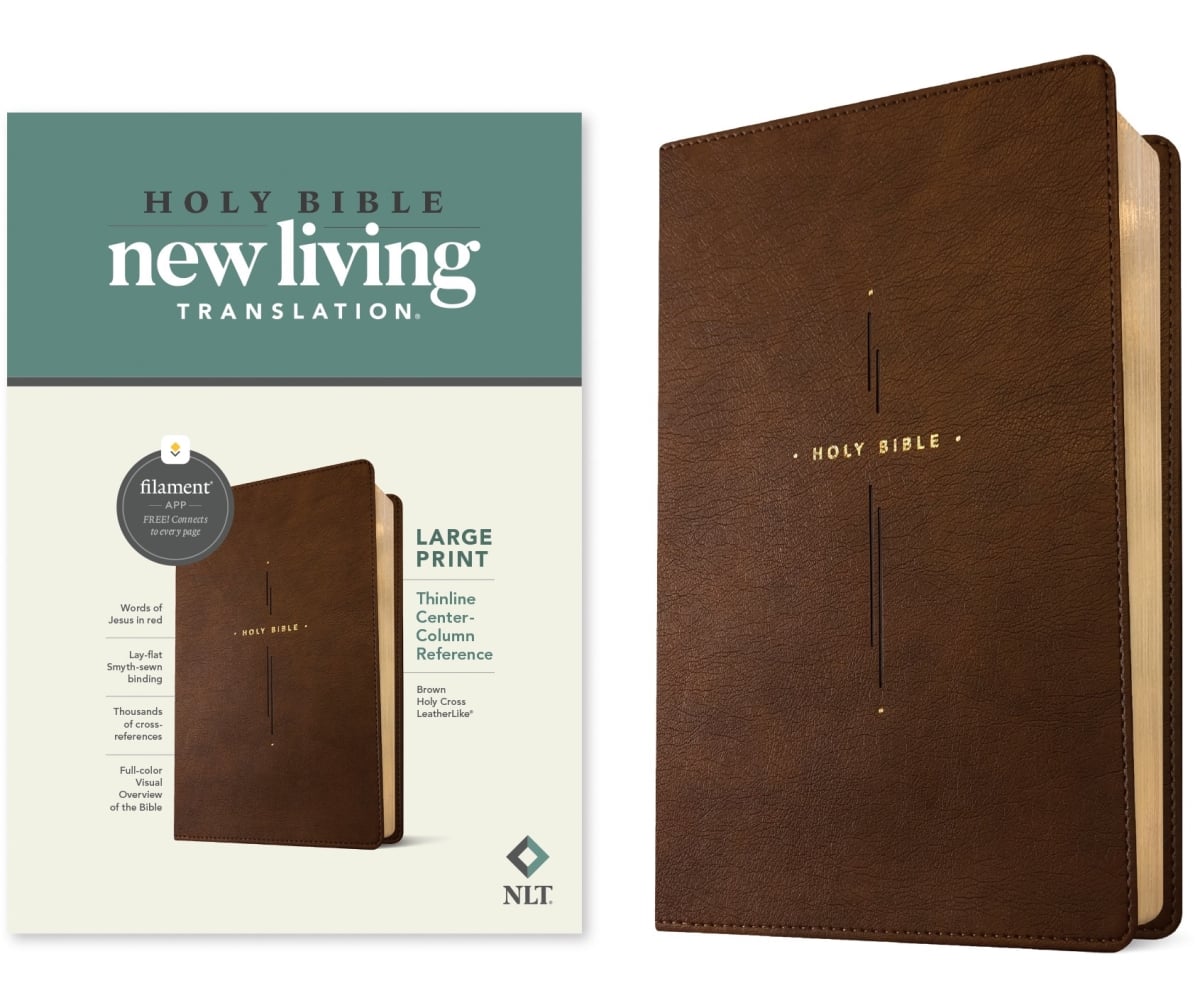 367851 NLT Large Print Thinline Center - Column Reference Bible Filament Enabled - Brown Holy Cross LeatherLike