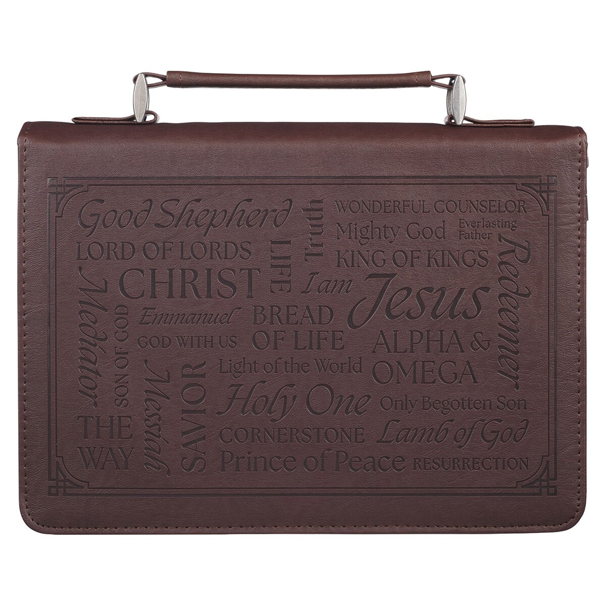 368383 Bible Cover - Classic - Names of Jesus Isa. 9-6 - Brown - Medium