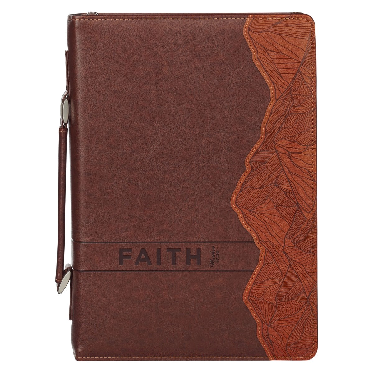 471755 17-20 Classic Faith Mountains Matt. Two Tone Bible Cover, Brown - Large