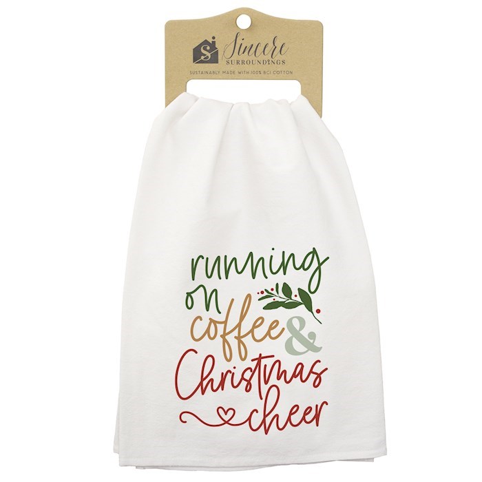 817743 Running on Coffee Christmas Cheer Tea Towel - 29 x 29 in.