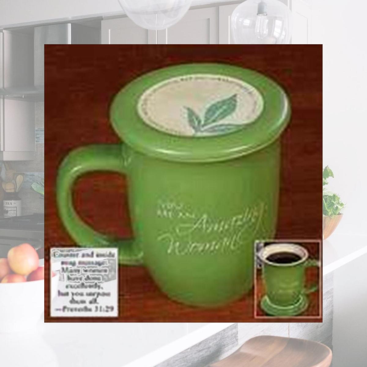 Picture of Abbey Press 408516 Mug Grace Outpoured Amazing Woman Green White Interior With Coaster Lid