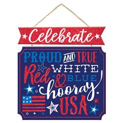 242127 13 X 12 In. Proud & True Patriotic Mdf Glitter Stacked Sign