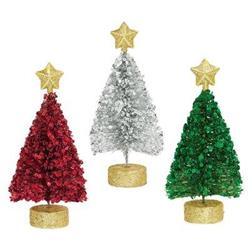 241922 Sequin Christmas Tree Centerpieces In Silver, Green & Red - 3 Piece Per Pack, Pack Of 2