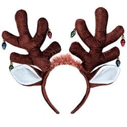 393221 5 In. Christmas Moose Plush Antlers Headband With Ornaments - Pack Of 3