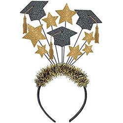3900876 Graduation Caps Glitter Headpiece, Black & Gold - Pack Of 3