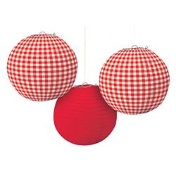 241422 Summer Picnic Gingham Paper Lanterns, Red & White - Pack Of 2