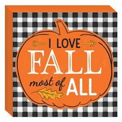 242933 I Love Fall Square Plaque Decoration - Pack Of 3