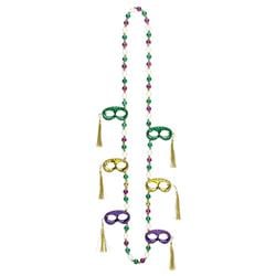 397984 36 X 2.25 In. Green, Purple & Gold Masquerade Mask Mardi Gras Plastic Beaded Necklace - Pack Of 2