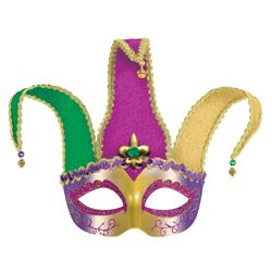 360264 12 X 7 In. Green, Purple & Gold Mardi Gras Jester Mask - Pack Of 2