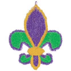 241990 19.5 X 17 In. Green, Purple & Gold Fleur De Lis Mardi Gras Tinsel Decoration - Pack Of 2