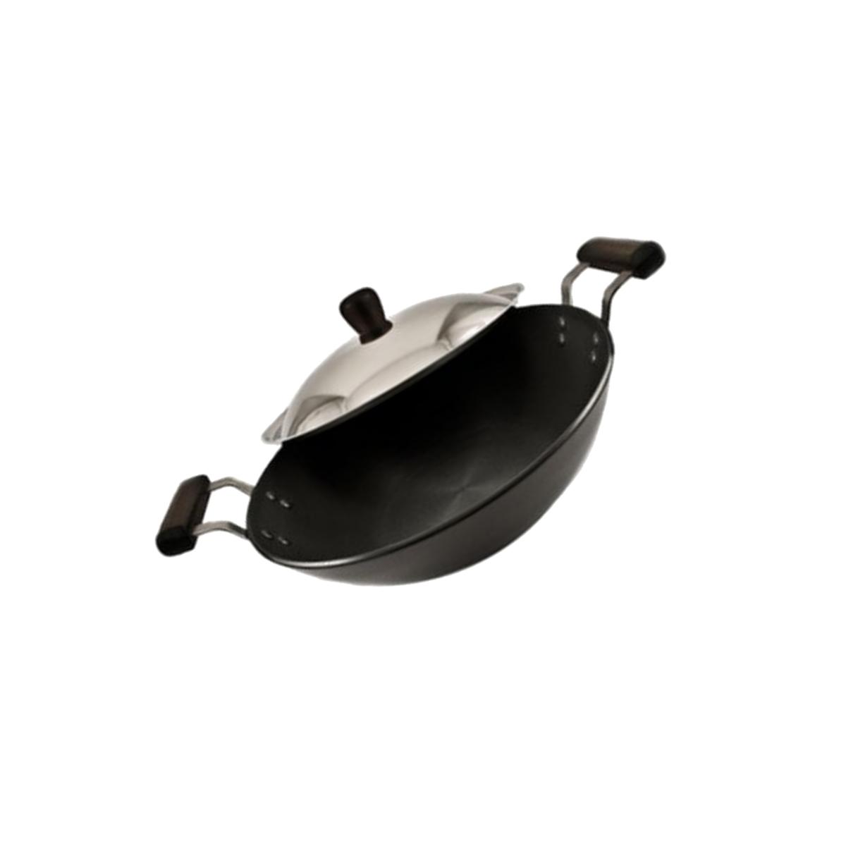 Picture of Hawkins L26 Futura Hard Anodised Deep-Fry Pan Kadhai with Steel Lid and Flat Bottom - 3.75 Litres