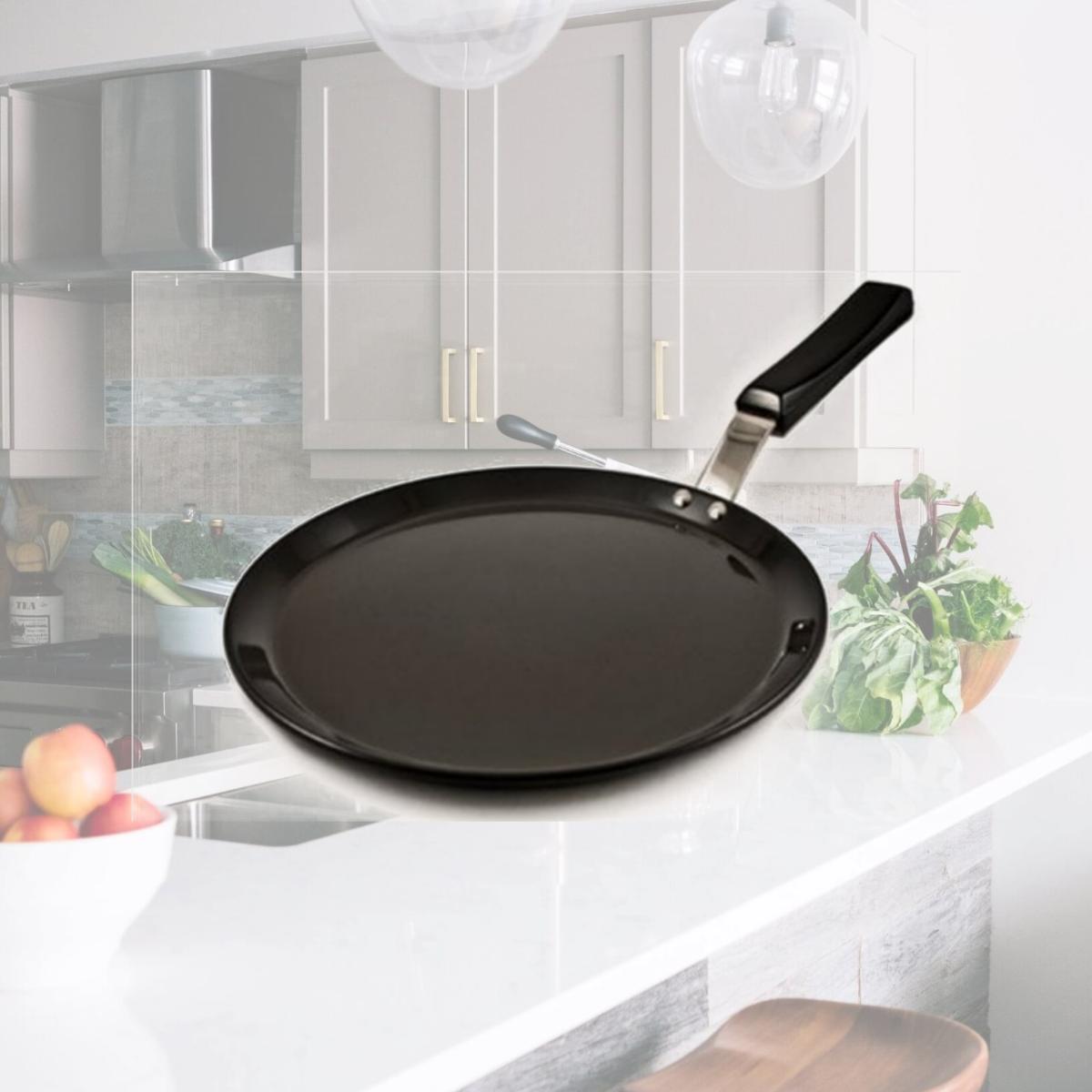 Picture of Hawkins L56 Futura Hard Anodised Flat Tava Griddle 10 in. - 4.88mm with Plastic Handle in Black