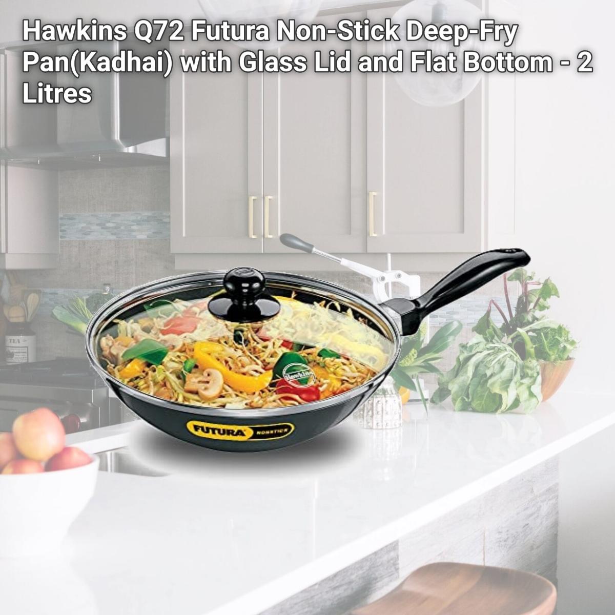 Picture of Hawkins Q72 Futura Non-Stick Deep-Fry Pan(Kadhai) with Glass Lid and Flat Bottom - 2 Litres
