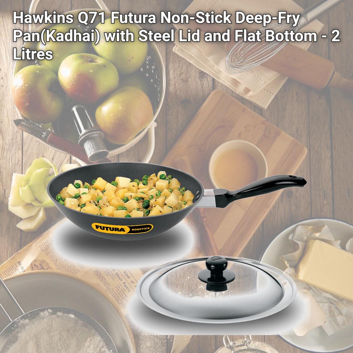Picture of Hawkins Q71 Futura Non-Stick Deep-Fry Pan(Kadhai) with Steel Lid and Flat Bottom - 2 Litres