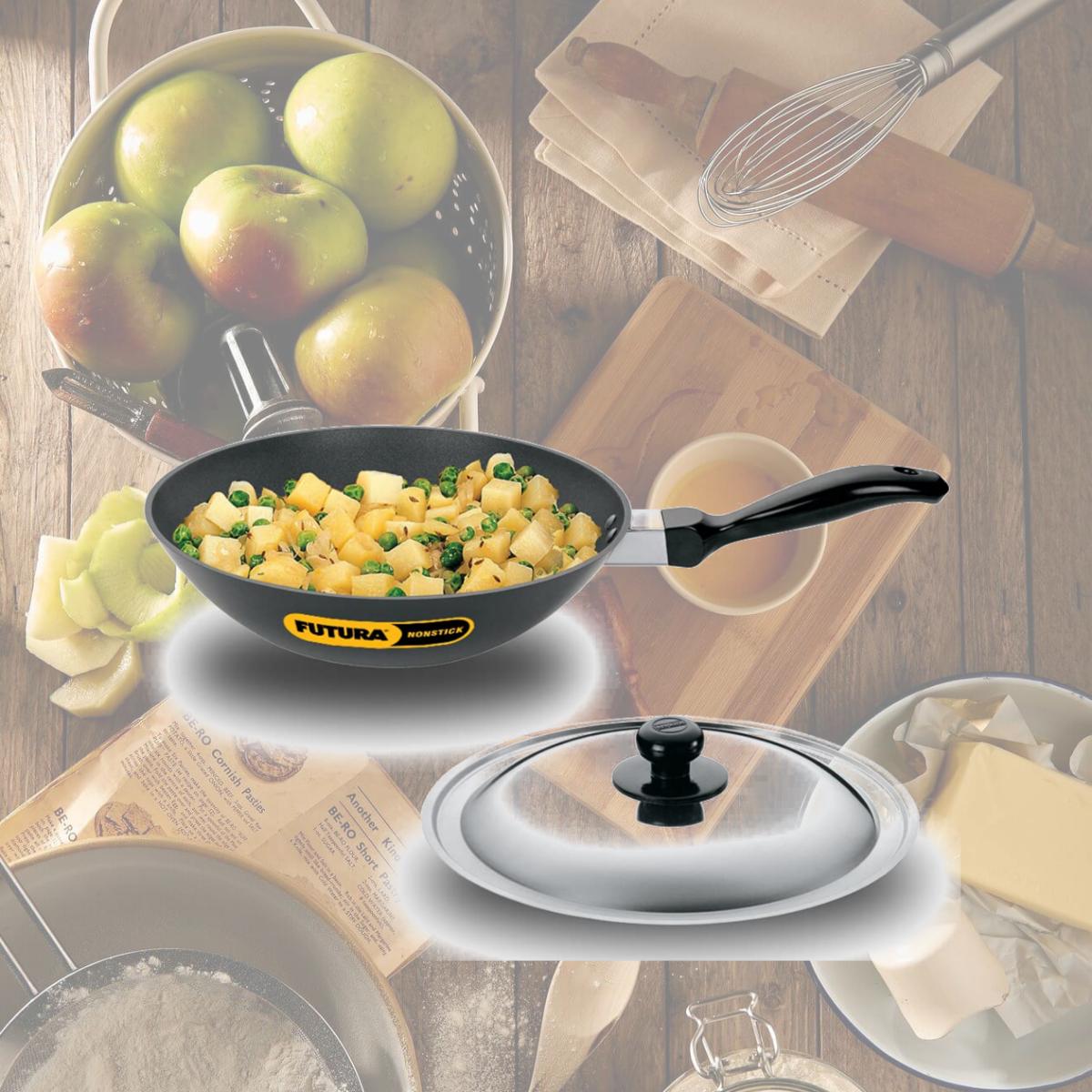 Picture of Hawkins Q71 Futura Non-Stick Deep-Fry Pan(Kadhai) with Steel Lid and Flat Bottom - 2 Litres
