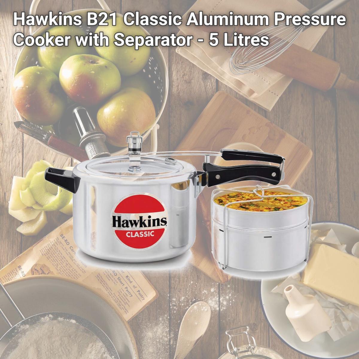 Picture of Hawkins B21 Classic Aluminum Pressure Cooker with Separator - 5 Litres