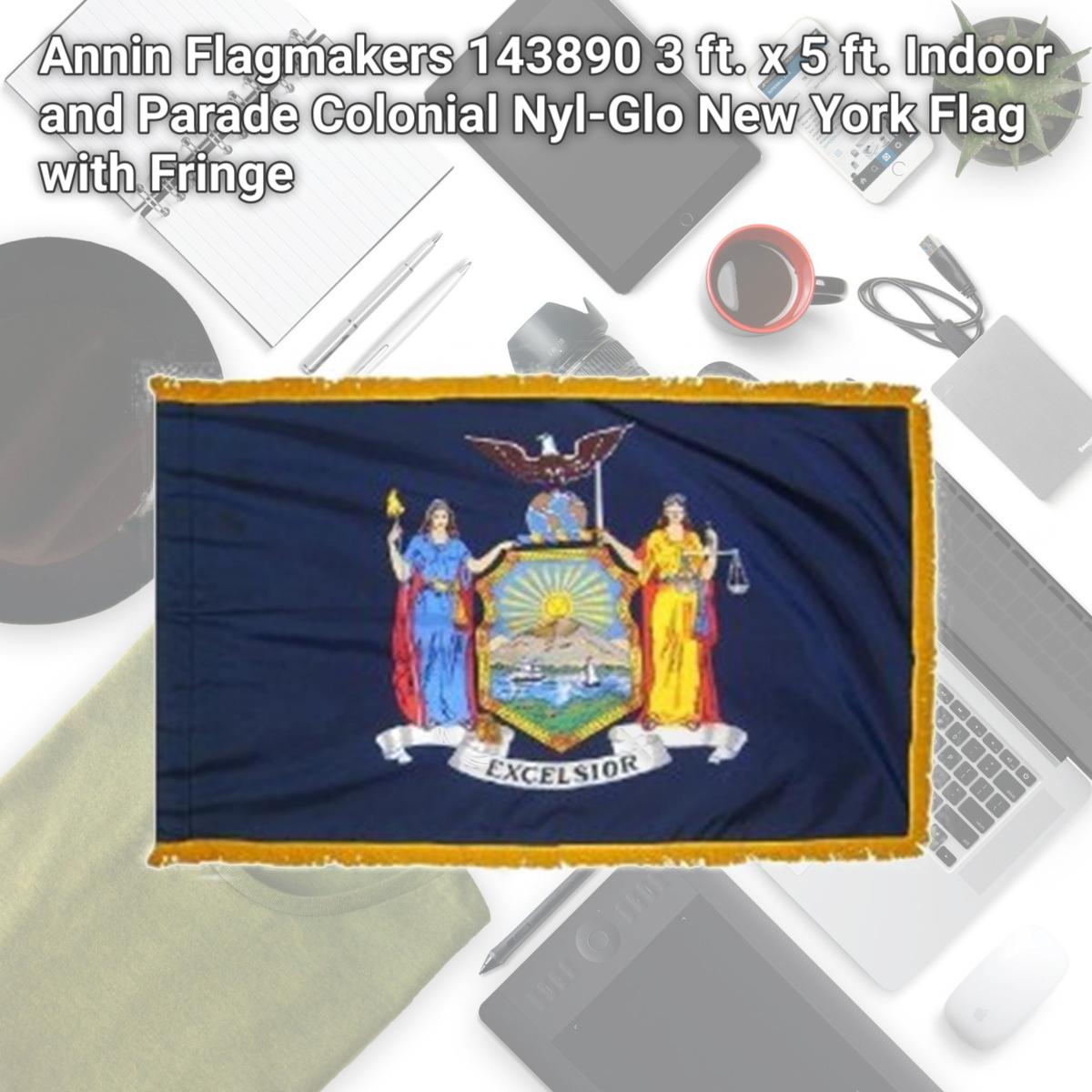 Picture of Annin Flagmakers 143890 3 ft. x 5 ft. Indoor and Parade Colonial Nyl-Glo New York Flag with Fringe