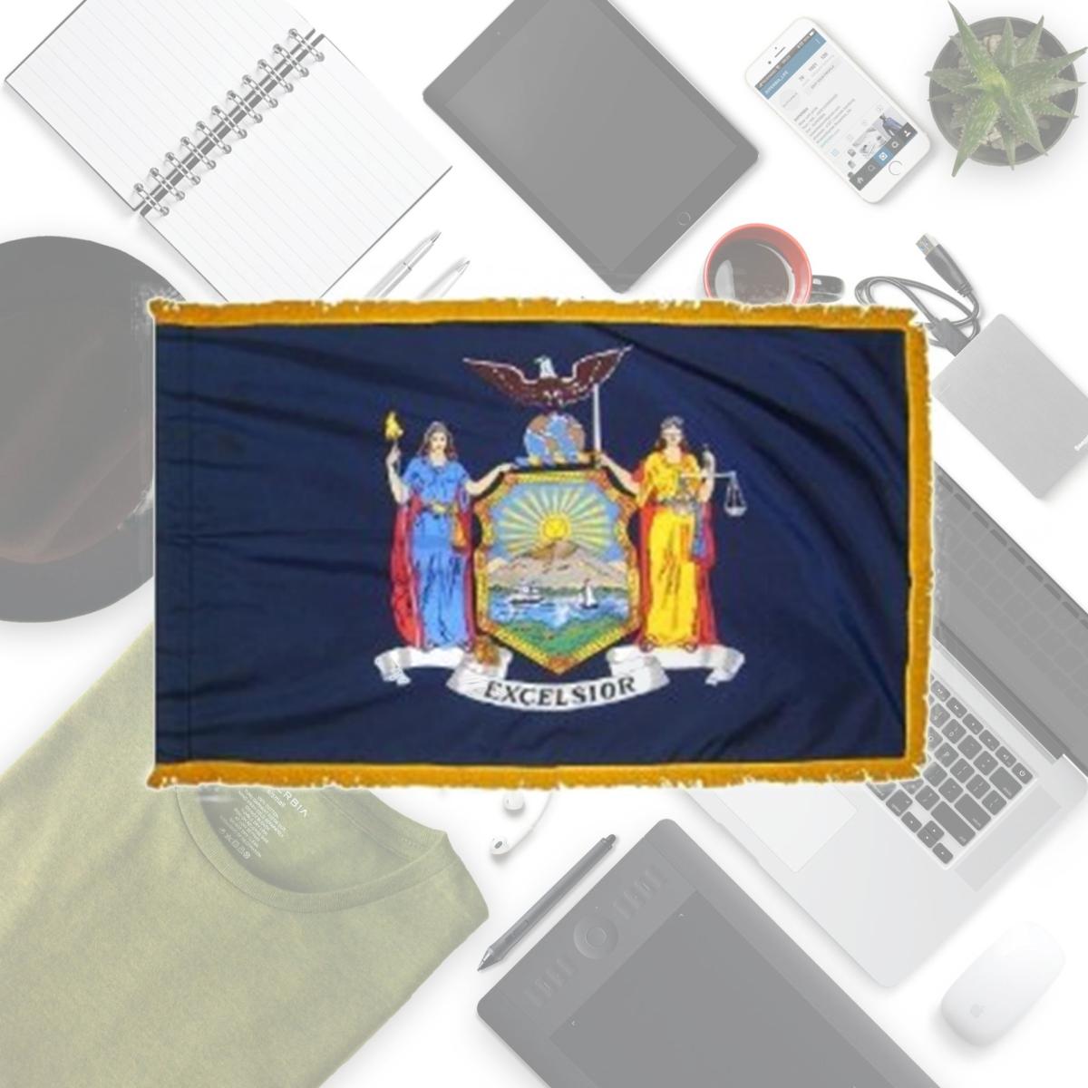 Picture of Annin Flagmakers 143890 3 ft. x 5 ft. Indoor and Parade Colonial Nyl-Glo New York Flag with Fringe